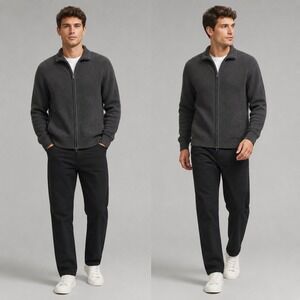 Neiman Marcus Cashmere Full Zip Sweater Black Textured‎ Knit Mock Neck Small